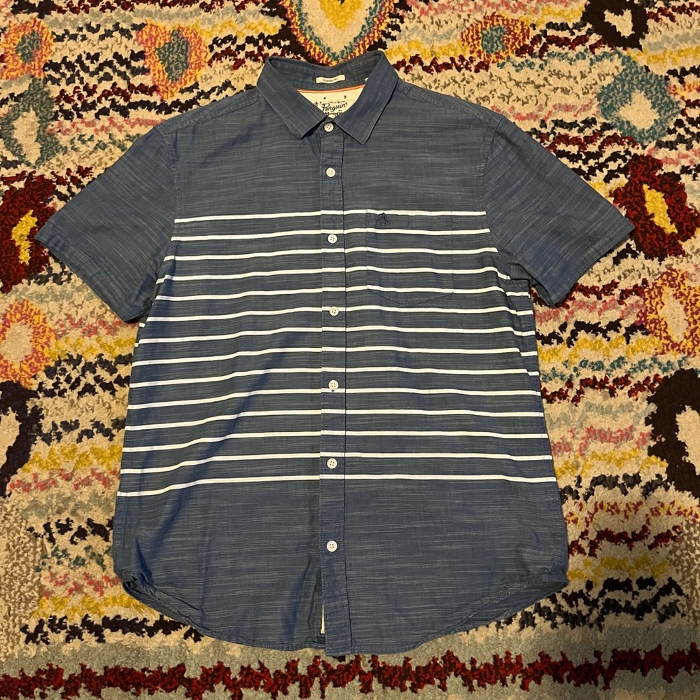 Nautical stripe Original Penguin short sleeve button down shirt size medium